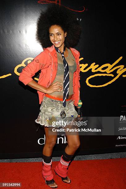 Shakara Ledard attends Christian Audigier's new label based on the artwork of the godfather of tattoo, Ed Hardy at Hollywood on May 20, 2005.