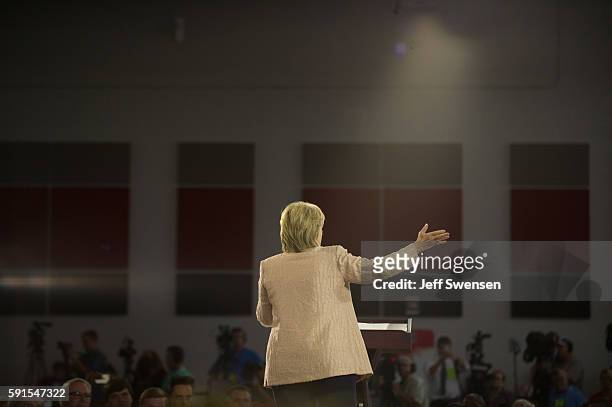 Democratic candidate for President Hillary Clinton speaks to supporters during a Hillary for America rally at John Marshall High School on August 17,...
