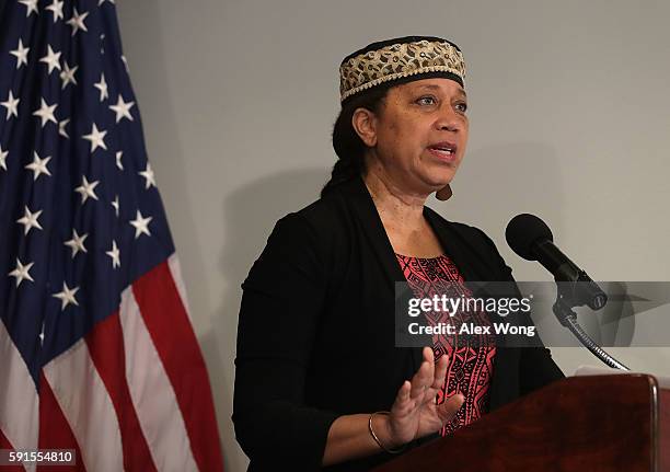 Attallah Shabaaz, daughter of 1960s black activist Malcolm X, speaks at a news conference on what would have been the 129th birthday of prominent...