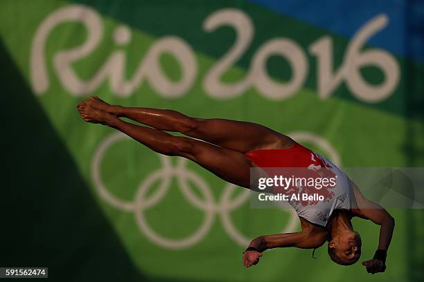 Tonia Couch of Great Britain competes during the Women's 10m Platform Diving preliminaries on Day 12 of the Rio 2016 Olympic Games at Maria Lenk...