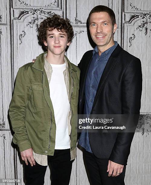 Art Parkinson and Travis Knight attend AOL Build Presents to discuss "Kubo and the Two Strings" at AOL HQ on August 17, 2016 in New York City.