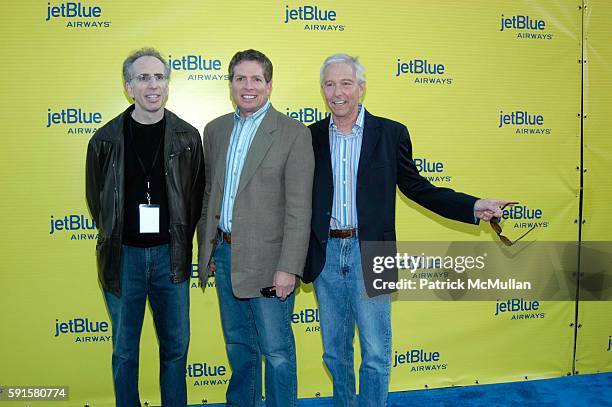 Jerry Zucker, David Zucker and Jim Abrahams attend JetBlue Airways' launch event in Los Angeles at Warner Brothers STudios on June 13, 2005 in...