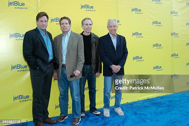 Robert Hayes, David Zucker, Jerry Zucker, Jim Abrahams and Tim Clayton attend JetBlue Airways' launch event in Los Angeles at Warner Brothers STudios...