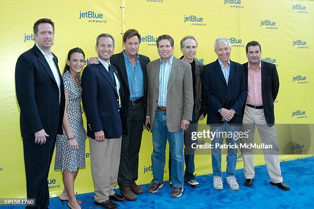 Jef Vander Borght, Robert Hayes, David Zucker, Jerry Zucker, Jim Abrahams and Tim Clayton attend JetBlue Airways' launch event in Los Angeles at...