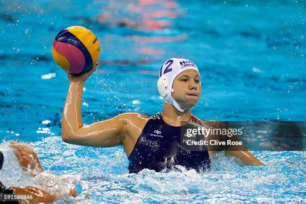 Krisztina Garda of Hungary in action during the Women's Semi Final match between Hungary and USA at Olympic Aquatics Stadium on August 17, 2016 in...