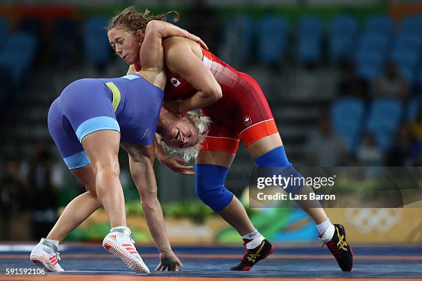 Dorothy Erzsebet Yeats of Canada competes against Anna Jenny Fransson of Sweden during the Women's Freestyle 69kg Bronze Medal match on Day 12 of the...