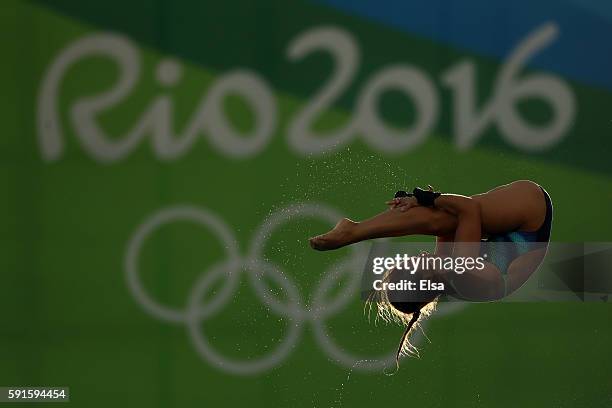 Maria Kurjo of Germany competes during the Women's 10m Platform Diving preliminaries on Day 12 of the Rio 2016 Olympic Games at Maria Lenk Aquatics...