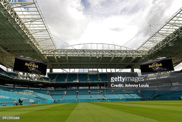 General view during the Miami Dolphins Stadium Announcement Press Conference for the Stadium new name Hard Rock Stadium which was formerly Sunlife...