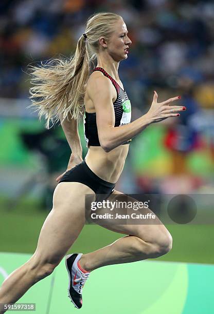 Sage Watson of Canada competes in the Women's 400m Hurdles on day 11 of the Rio 2016 Olympic Games at Olympic Stadium on August 16, 2016 in Rio de...