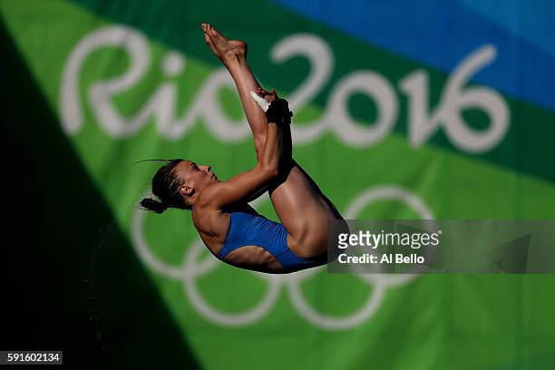 Laura Marino of France competes during the Women's 10m Platform Diving preliminaries on Day 12 of the Rio 2016 Olympic Games at Maria Lenk Aquatics...