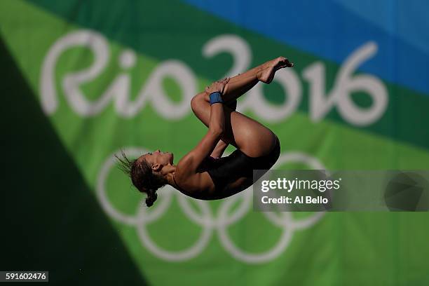 Yulia Timoshinina of Russia competes during the Women's 10m Platform Diving preliminaries on Day 12 of the Rio 2016 Olympic Games at Maria Lenk...