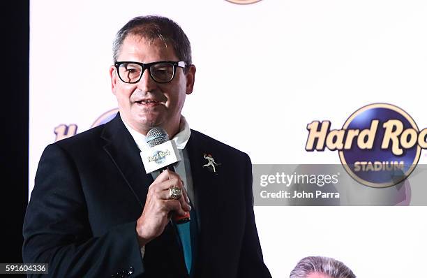 Bernie Kosar attends Hard Rock Stadium Announcement Press Conference at former Sunlife Stadium on August 17, 2016 in Miami, Florida.