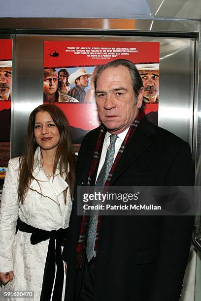 Dawn Jones and Tommy Lee Jones attend The Premiere of "The Three Burials of Melquiades Estrada" at Paris Theatre on December 12, 2005 in New York...