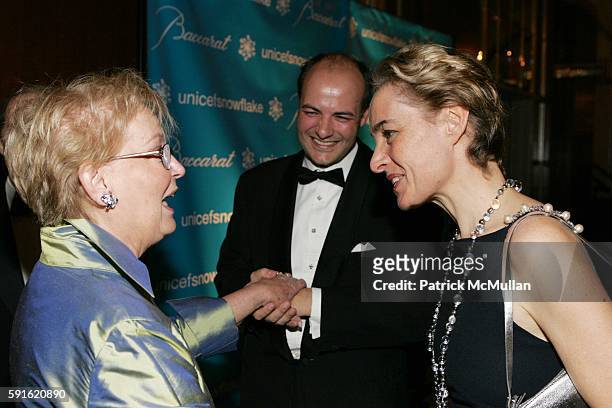 Diane Whitty, Victor Luis and Anne-Claire Taittinger attend Baccarat Presents the 2nd Annual UNICEF SNOWFLAKE BALL at Waldorf-Astoria Hotel on...