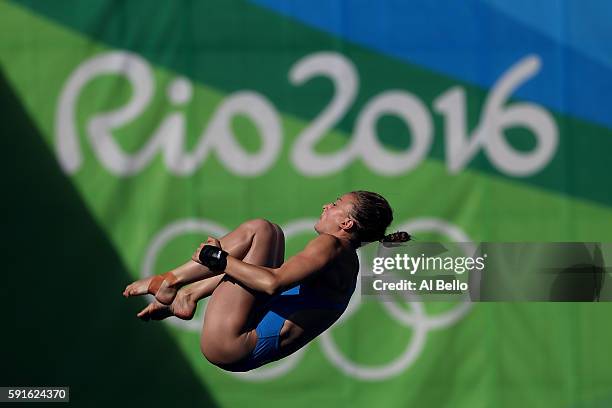 Laura Marino of France competes during the Women's 10m Platform Diving preliminaries on Day 12 of the Rio 2016 Olympic Games at Maria Lenk Aquatics...