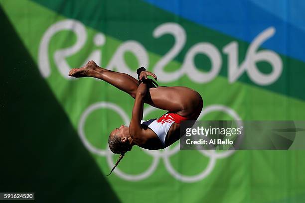 Tonia Couch of Great Britain competes during the Women's 10m Platform Diving preliminaries on Day 12 of the Rio 2016 Olympic Games at Maria Lenk...