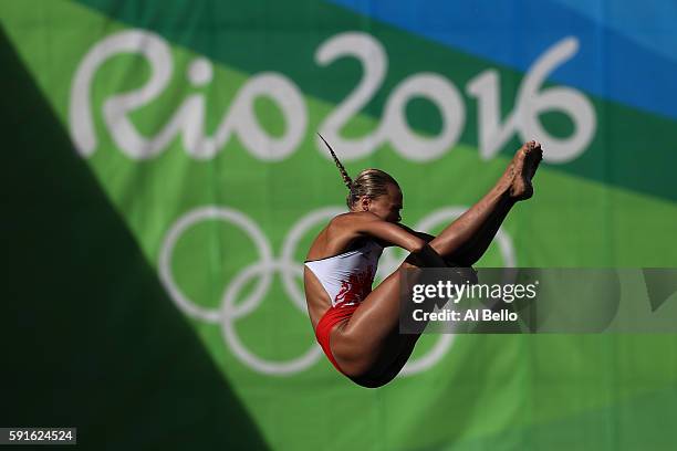 Tonia Couch of Great Britain competes during the Women's 10m Platform Diving preliminaries on Day 12 of the Rio 2016 Olympic Games at Maria Lenk...