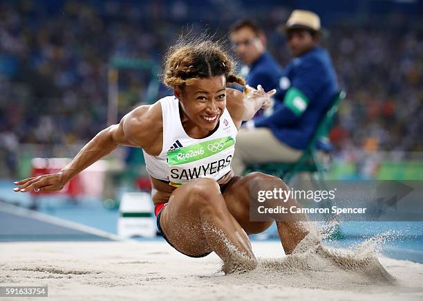 Jazmin Sawyers of Great Britain competes in the Women's Long Jump final on Day 12 of the Rio 2016 Olympic Games at the Olympic Stadium on August 17,...