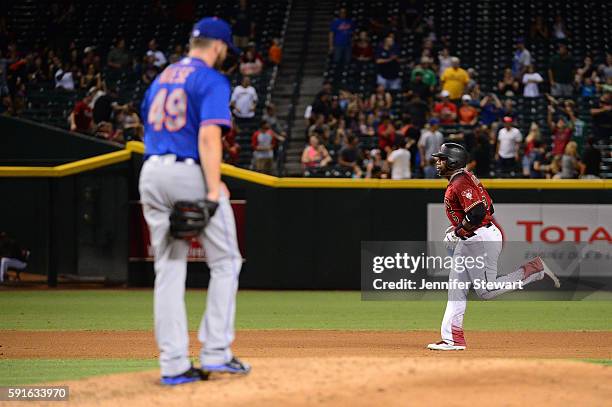 Rickie Weeks Jr. #5 of the Arizona Diamondbacks runs the bases after hitting a two run home run against Jonathon Niese of the New York Mets in the...