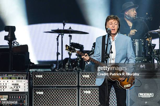 Paul McCartney performs at Quicken Loans Arena on August 17, 2016 in Cleveland, Ohio.