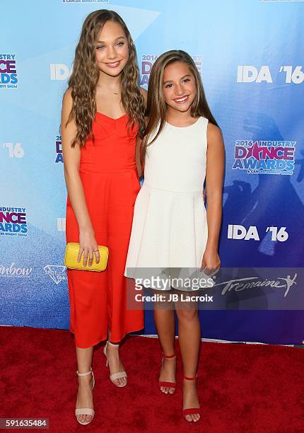 Maddie Ziegler and Mackenzie Ziegler attend the 2016 Industry Dance Awards and Cancer Benefit Show on August 17, 2016 in Hollywood, California.