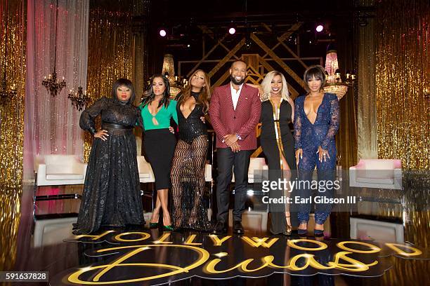 Countess Vaughn, Lisa Wu, Golden Brooks, Hollywood Divas executive producer Carlos King, Paula Jai Parker and Malika Haqq pose for a photo at TV...