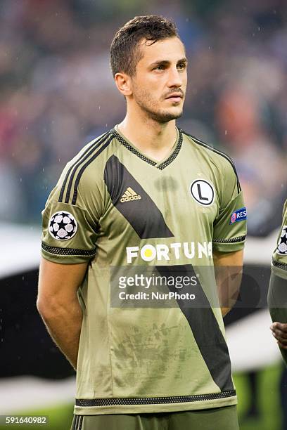 Tomasz Jodlowiec of Legia Warsaw pictured during the UEFA Champions League Play-Offs 1st leg between Dundalk FC and Legia Warsaw at Aviva Stadium in...