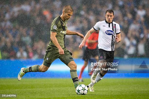 Igor Lewczuk of Legia controls the ball during the UEFA Champions League Play-Offs 1st leg between Dundalk FC and Legia Warsaw at Aviva Stadium in...