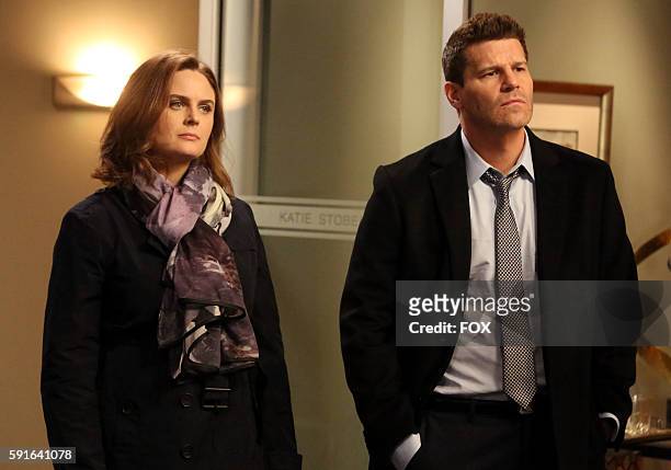 Emily Deschanel and David Boreanaz in the The Head in the Abutment episode of BONES airing Thursday, June 16 on FOX.