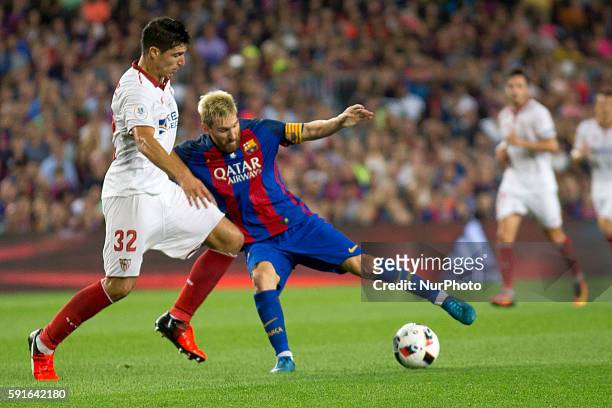 Barcelona's Leo Messi in action during he second-leg of the Spanish Super Cup football match between FC Barcelona and Sevilla FC at Camp Nou Stadium...