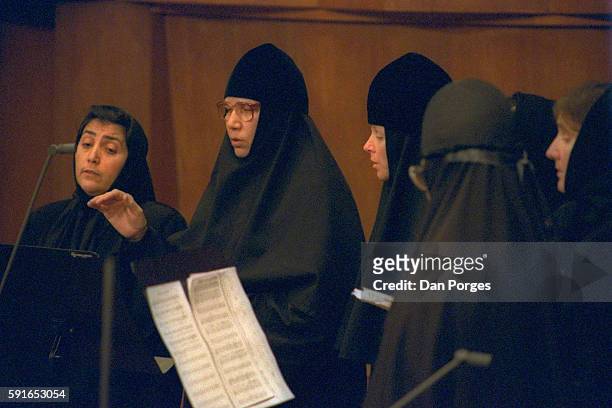 Choir of nuns from the Russian Orthodox Gorny Monastery performs hymns and chants during an ethnic music week concert at the Jerusalem Music Center...