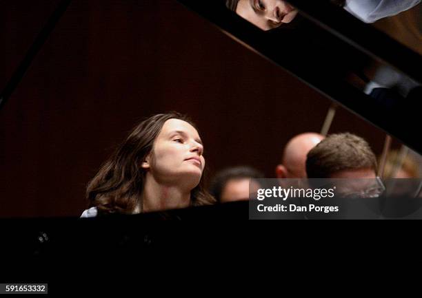 French pianist Helene Grimaud performs with the Israel Philharmonic Orchestra at the Mann auditorium, Tel Aviv, Israel, April 2, 2008.