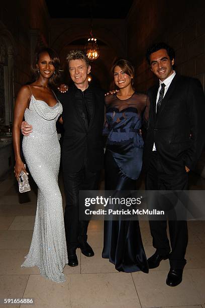 Dan Lecca, Iman, David Bowie, Eva Mendes and Yigal Azrouel attend The 2005 CFDA Fashion Awards at The New York Public Library on June 6, 2005 in New...