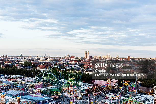overview of beer fest munich - oktoberfest munich stock pictures, royalty-free photos & images