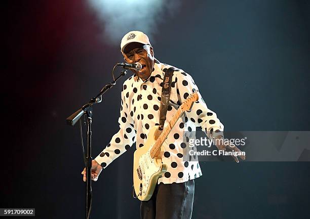 Blues guitarist and singer Buddy Guy performs at Luther Burbank Center For The Arts on August 17, 2016 in Santa Rosa, California.