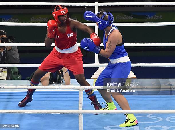 Shields Claresa Maria of USA fights Iakushina Iaroslava of Russia in their Womens Middle 69-75kg Quarterfinal 1 on Day 12 of the 2016 Rio Olympics at...