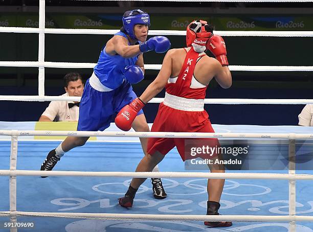 Shakimova Dariga of Kazakhstan fights Mardi Khadija of Morocco in their Womens Middle 69-75kg Quarterfinal 2 on Day 12 of the 2016 Rio Olympics at...