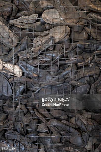 Room full of discarded shoes from victims of holocaust at Majdanek Concentration Camp in Lublin, Poland on 17 August 2016. The Majdanek concentration...