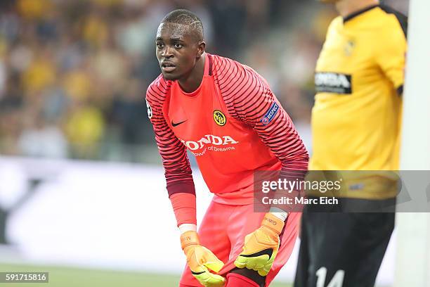 Goalkeeper Yvon Mvogo of Young Boys Bern during the Champions League Playoff match between Young Boys Bern and Borussia Moenchengladbach at Stade de...