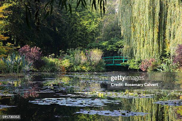 japanese bridge and lily pond, giverny. - giverny stock-fotos und bilder