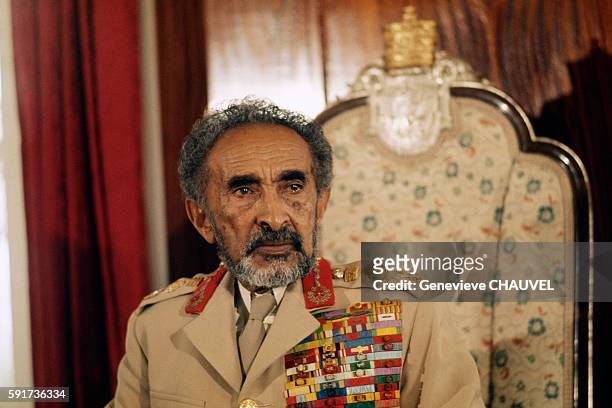 Emperor of Ethiopia Haile Selassie in the Throne Room of the Jubilee Palace.