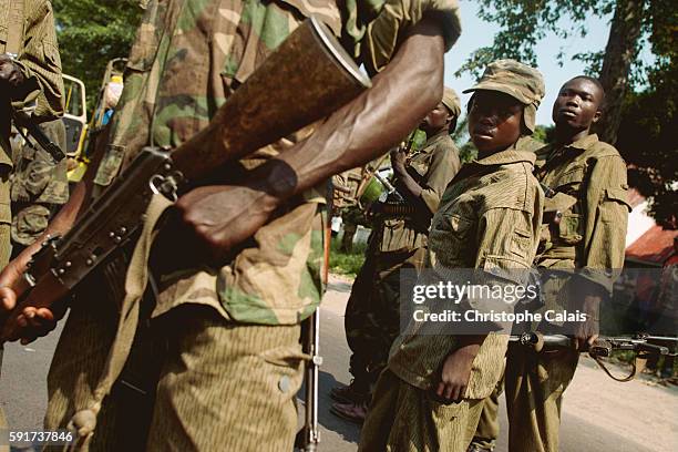 Child soldiers fight for Laurent-Desire Kabila's "Alliance" at the time of the fall of Kinshasa in May 1997. The Alliance soldiers took Zaire in a...