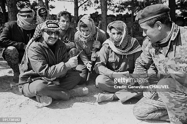 Yasser Arafat with Fedayin fighters of the Fatah movement.