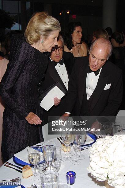 Nancy Kissinger, Henry Kissinger and Henry Kravis attend The MUSEUM OF MODERN ART hosts their 37th Annual Party in the Garden to Celebrate DAVID...