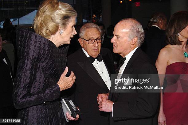 Nancy Kissinger, Henry Kissinger and Henry Kravis attend The MUSEUM OF MODERN ART hosts their 37th Annual Party in the Garden to Celebrate DAVID...