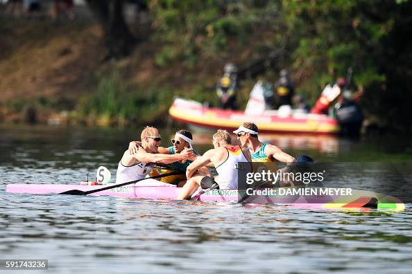 Germany's Marcus Gross and Germany's Max Rendschmidt cekebrate with ...
