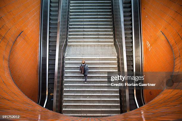 Man goes upstairs from an underpass on August 17, 2016 in Berlin, Germany.