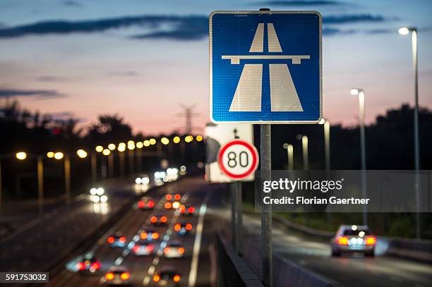 Road sign shows the start of the highway on August 17, 2016 in Berlin, Germany.