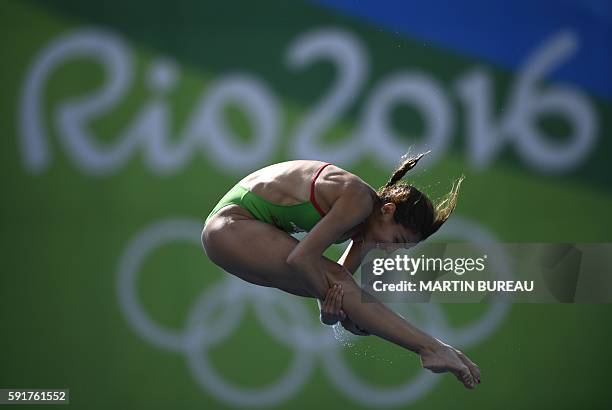 Mexico's Paola Espinosa Sanchez takes part in the Women's 10m Platform Semifinal during the diving event at the Rio 2016 Olympic Games at the Maria...