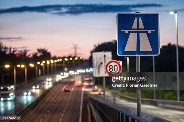 Road sign shows the start of the highway on August 17, 2016 in Berlin, Germany.